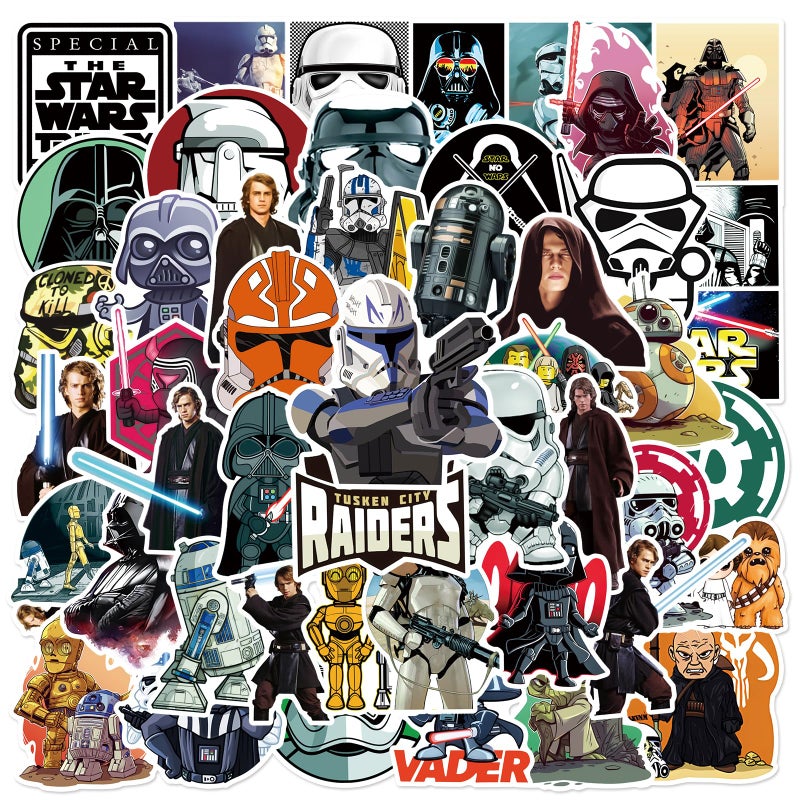 YONGAI 50Pcs Star Wars Sticker for Kids, Cool Cartoon Movie Waterproof Vinyl Decal for Teen Girl Water Bottle Skateboard Notebook Phone Guitar Bike - Image 2